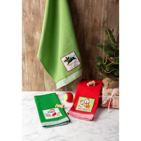 DII® Assorted Holiday Pup Embellished Dishtowel Set